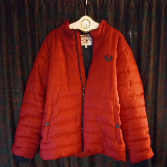 True Religion Mens Quilted Puffer Full Zip Insulated Jacket Bleed Red Size 3XL - Picture 1 of 7